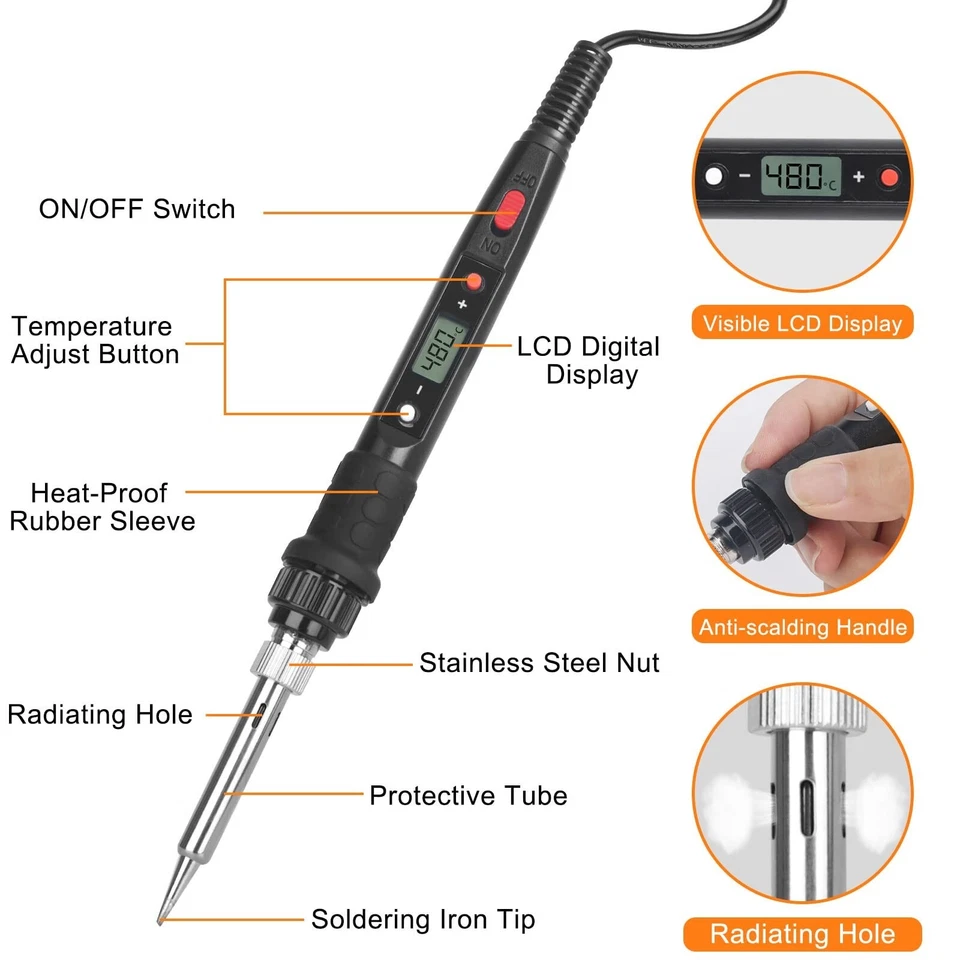 Kit Pirografo Saldatore Legno 80W Display LCD Temperatura Regolabile 180-480°C - Immagine 2 di 4