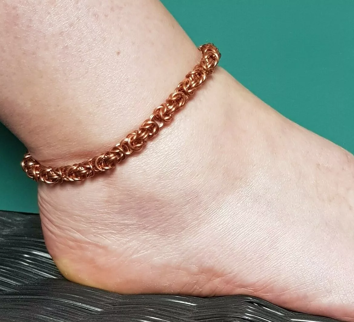 Solid Copper Anklet Chain Byzantine Weave Style Chainmail Custom
