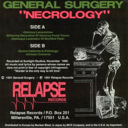 General Surgery / Necrology 1991 US 7in Vinyl EP Relapse Records RR006 Goregrind - Picture 2 of 3