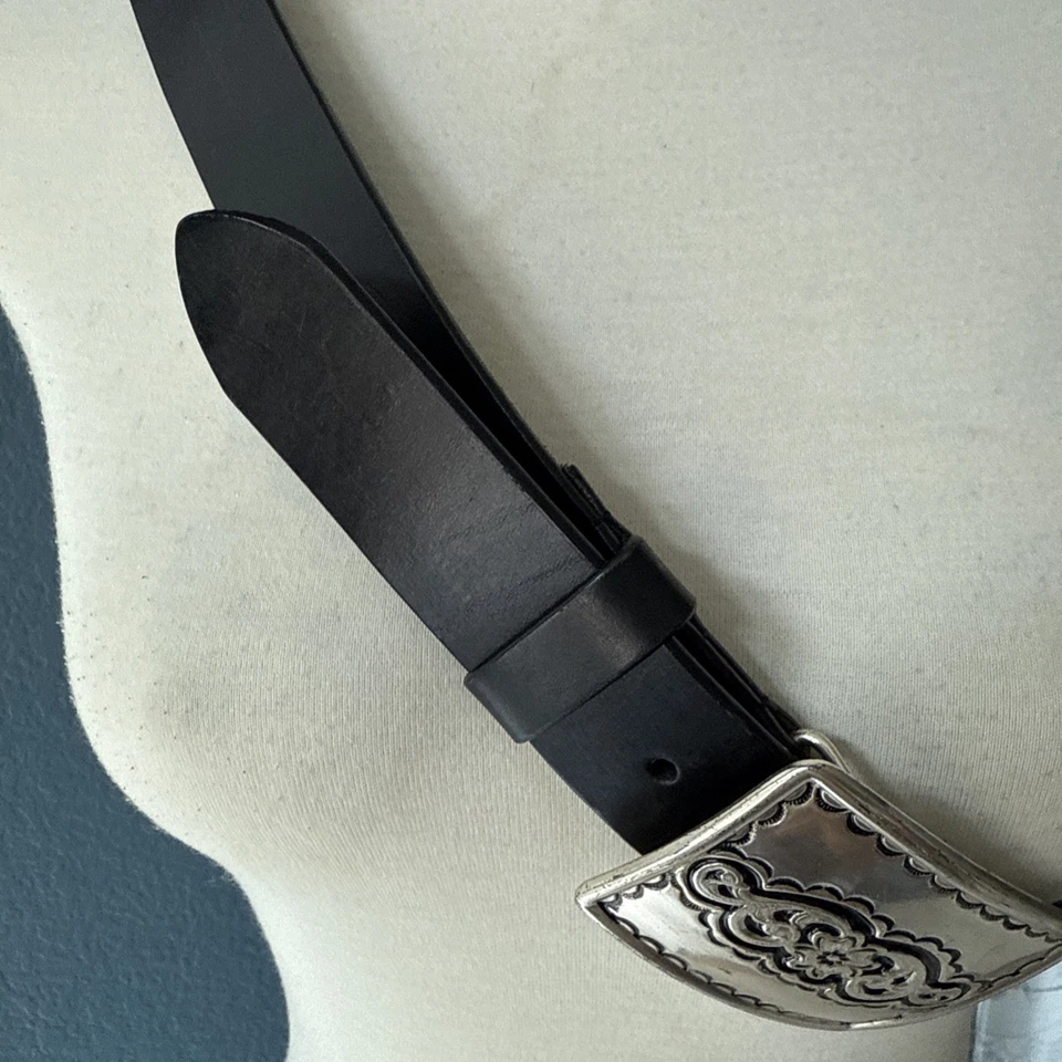 Silpada Designs Belt Sz XL Genuine Italian Leather Black Silver Tone - Image 3 of 4
