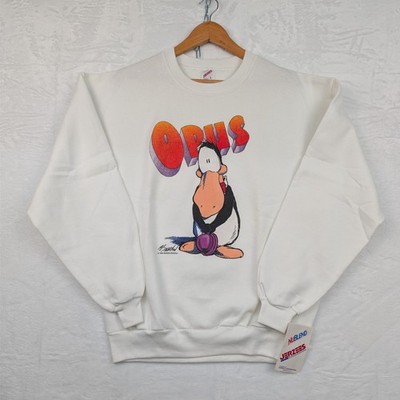 VTG Jerzees Sweatshirt Mens XL White Opus Berkeley Breathed Penguin Cartoon 90s