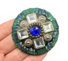 Vintage Large Cloth Rhinestone Brooch Pin C61b
