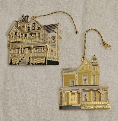 Shelia Historical Metal 3D Ornaments Lot of 2 Victoria NC Goeller House OR 1990s