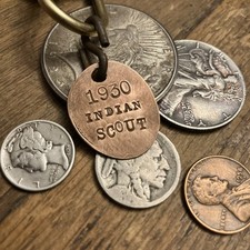 1930 Indian Scout   Motorcycle Copper Penny Key Fob ‘30