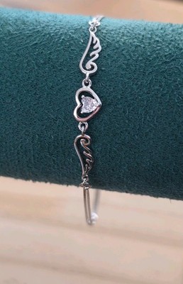 Zartes MASSIVES SILBER  Erinnerung ENGELHERZ Armband GESTEMPELT +Verlängerung