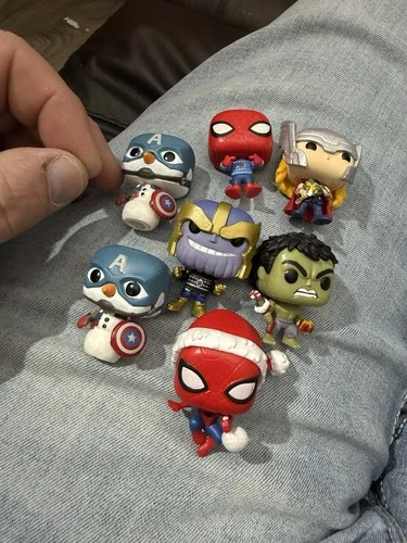 Funko Pocket Pop Marvel Holiday Lot Of 7 Figures Cap Spiderman Thor Thanos Hulk