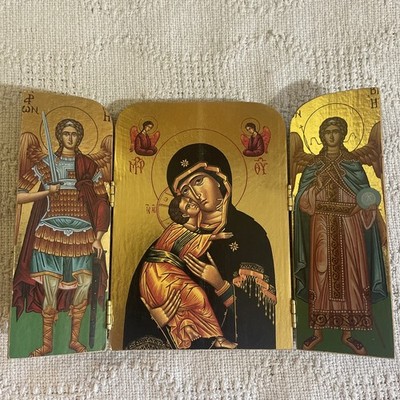 Golden Icon 3 Panel On Wood from Greece - Great Christmas gift !