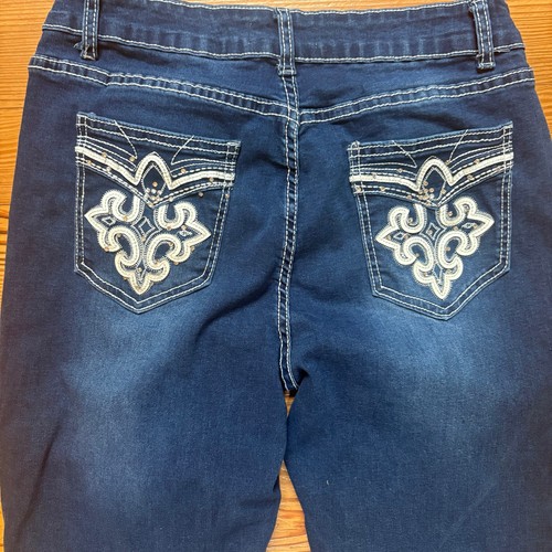 Angels of Difference dark wash embellished pocket boot cut womens jeans SIZE 16 - Picture 5 of 7