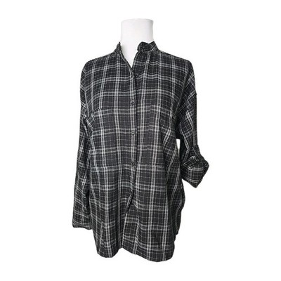 Max Studio Black Plaid Oversized Button-Front Tunic Top Small S NWT $98