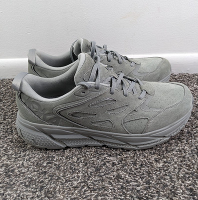 Hoka One One Clifton L Suede Shoes Mens 13 Limestone Gray Sneakers 1122571LLTN