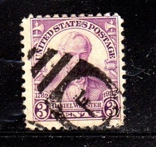 #725 3 CENT DANIEL WEBSTER FANCY CANCEL USED a