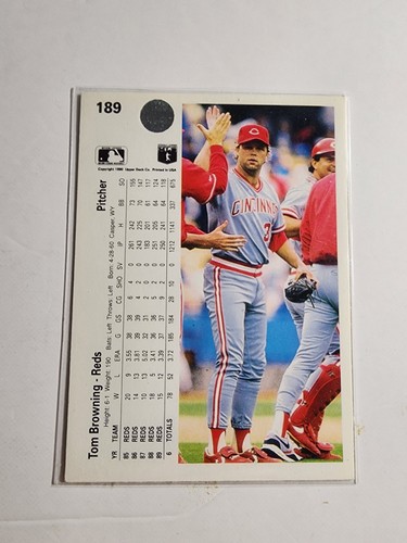 1990 Upper Deck - Tom Browning #189 - Picture 2 of 2