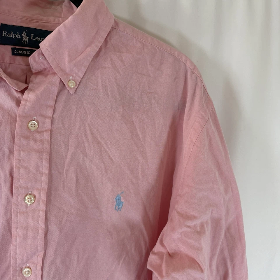 Camisa de Vestir Ralph Lauren Para Hombre 16.5 Rosa Calce Clásico Cuello Manga Larga Botón Foto 4 de 4