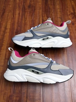 Dior B22 Reflective White Grey Pink Beige Mens Leather Sneakers - Size 45D 12US