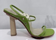 Gianni Versace Green Wood Block Vintage Heel Sandal Shoe 90s / Y2k 36/ 6