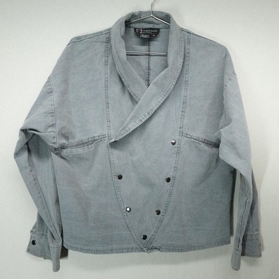 Vintage Jacket Mens Medium Gray Shawl Collar Snap 80s Retro Asymmetric