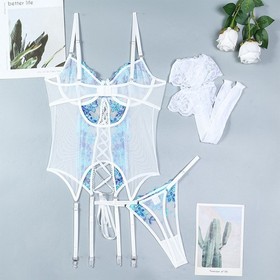 Lingerie Three Piece Set with Garter Straps Sexy Corset Bustier for Women
