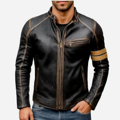 Men's Genuine Lambskin Leather Jacket Motorcycle Biker  Distressed Café Racer