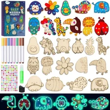 Kids Crafts, 15 PCS Arts and Crafts Painting Kits Activities Wooden Magnets