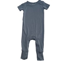 POSH PEANUT Wedgewood Blue Short Sleeve Shoulder Snap Bamboo Romper Size 3-6 Mo