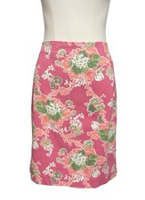 Talbots Cotton Blend Pink Floral Skirt with Back Slit Women's 6