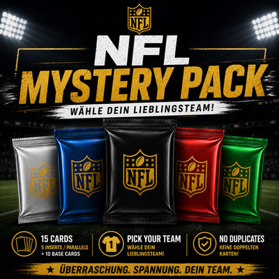 NFL Mystery Pack 15 Trading Cards | Pick Your Team | 5 Inserts + 10 Base