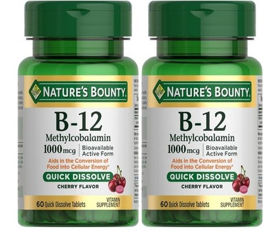 2 Pack Nature's Bounty B12 1000mcg 60ct (Total 120 ct) Cherry Flavor Exp 03/2028