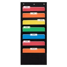 Black 7 Pocket File Chart Tall Versatile Wall Hanging Folder Organizer Office
