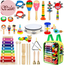 Kids Musical Instruments, 33Pcs 18 Types Wooden Percussion Instruments Tambourin