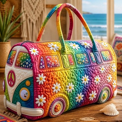 Personalized Cat Face Printed Patchwork Duffel Bag, Custom Cat Quilted Travel Ba