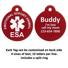 Emotional Support Animal ESA Custom Personalized Pet tags Engraved ID Tag
