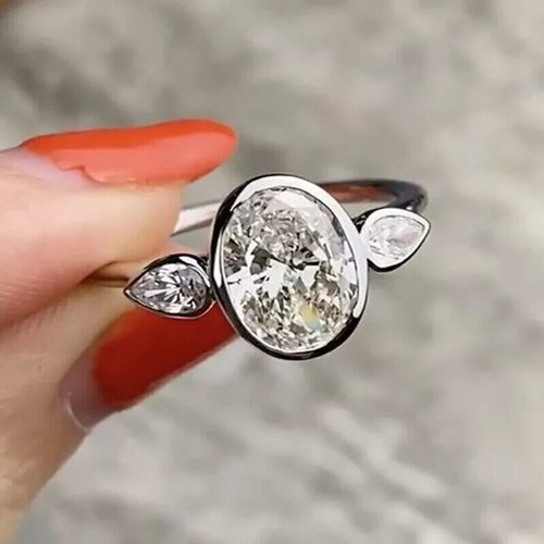Bague De Fiançailles Ovale En Or Blanc 14k - Diamant Cultivé 2.50 Ct, Certifiée IGI/GIA, Taille 6, Neuf Sans Emballage