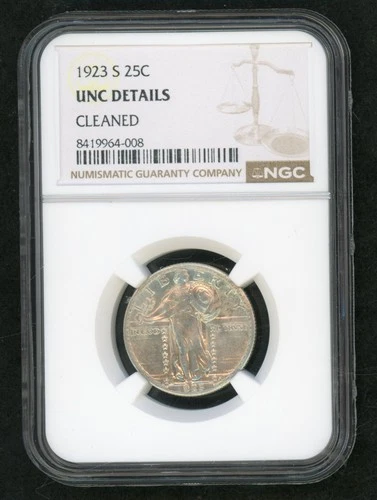 1923-S Standing Liberty 25c NGC Unc Details Cleaned