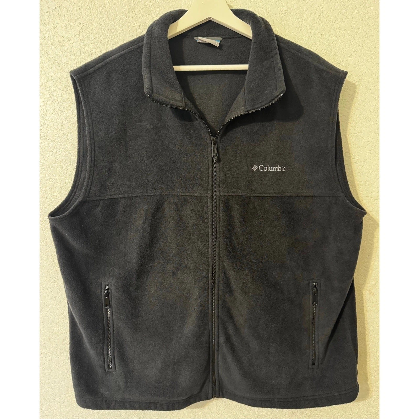 Columbia Mens Fleece Vest Full Zip Sleeveless Jacket Outdoor Pockets Black XL