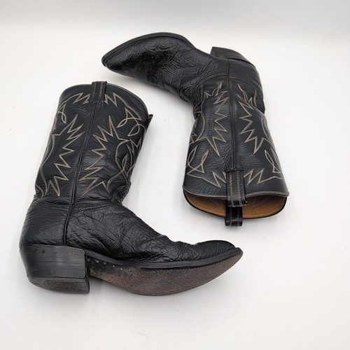 Tony Lama Black Ostrich Leather Cowboy Boots Men's Size 8.5 Style 91928 18712 - Picture 12 of 12