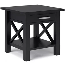 Pemberly Row Solid Wood Wide End Table with Storage in Black
