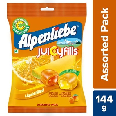 Alpenliebe Juicy Fills, Orange & Mango Flavour, Assorted 40 Candy Pouch, 144g