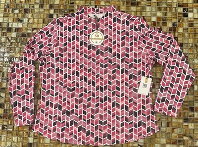 Tail White Label Women s Golf Long Sleeve Top~NWT~Glimmer Geo~Pink/Black~2XL~$70