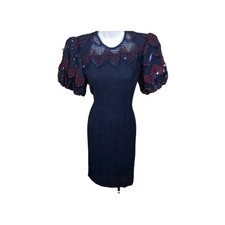 Vintage Leslie Fay Puff Sleeve and Sequins Dress