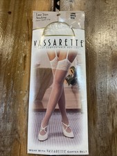 VTG Vassarette Lace Top Garter Stockings LONG White Nylon Sissy Bridal NOS 4010