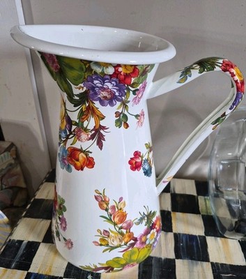 MacKenzie Childs White Flower Market LARGE Practical Pitcher 12 Tall FARMHOUSE