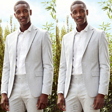 2 Pcs Men Suit Summer Seersucker Jackets Formal Wedding Groom Tuxedo Blazer Pant