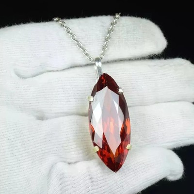 Natural Certified 92 Ct+ Marquise Orange Zircon Pendant 925 Silver LG Gemstone