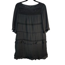 Who What Wear Black Tiered Boho Mini Dress Crochet Lace Ruffle Sleeve Size S