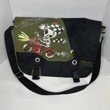 Ed Hardy Speedy Motorcycle Skeleton Green Black Messenger Bag Christian Audigier