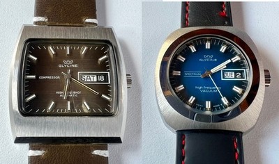 2 Glycine High Frecuency Automatic Watch Mens Compressor Brown Dial And Blue NOS
