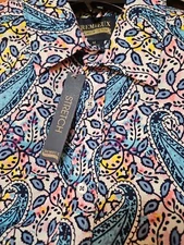  Cremieux Shirt Men Med  Button Up Short Sleeve Stretch New