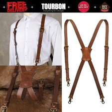 Retro Leather X-Back Men Suspenders   Adjustable Heavy Duty Sturdy Metal Hooks