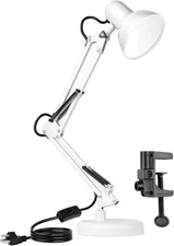 AmeriTop Metal Desk Lamp, Adjustable Goose Neck Swing Arm Table Lamp with Int...