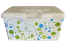 Huggies EMPTY Baby Wipes Dispenser Container Blue Green Circles Pop Up Top
